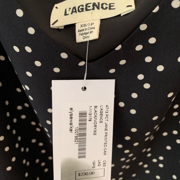 L’AGENCE: Black/White Polka Dot Cami, Sz: XS - Picture 4 of 5